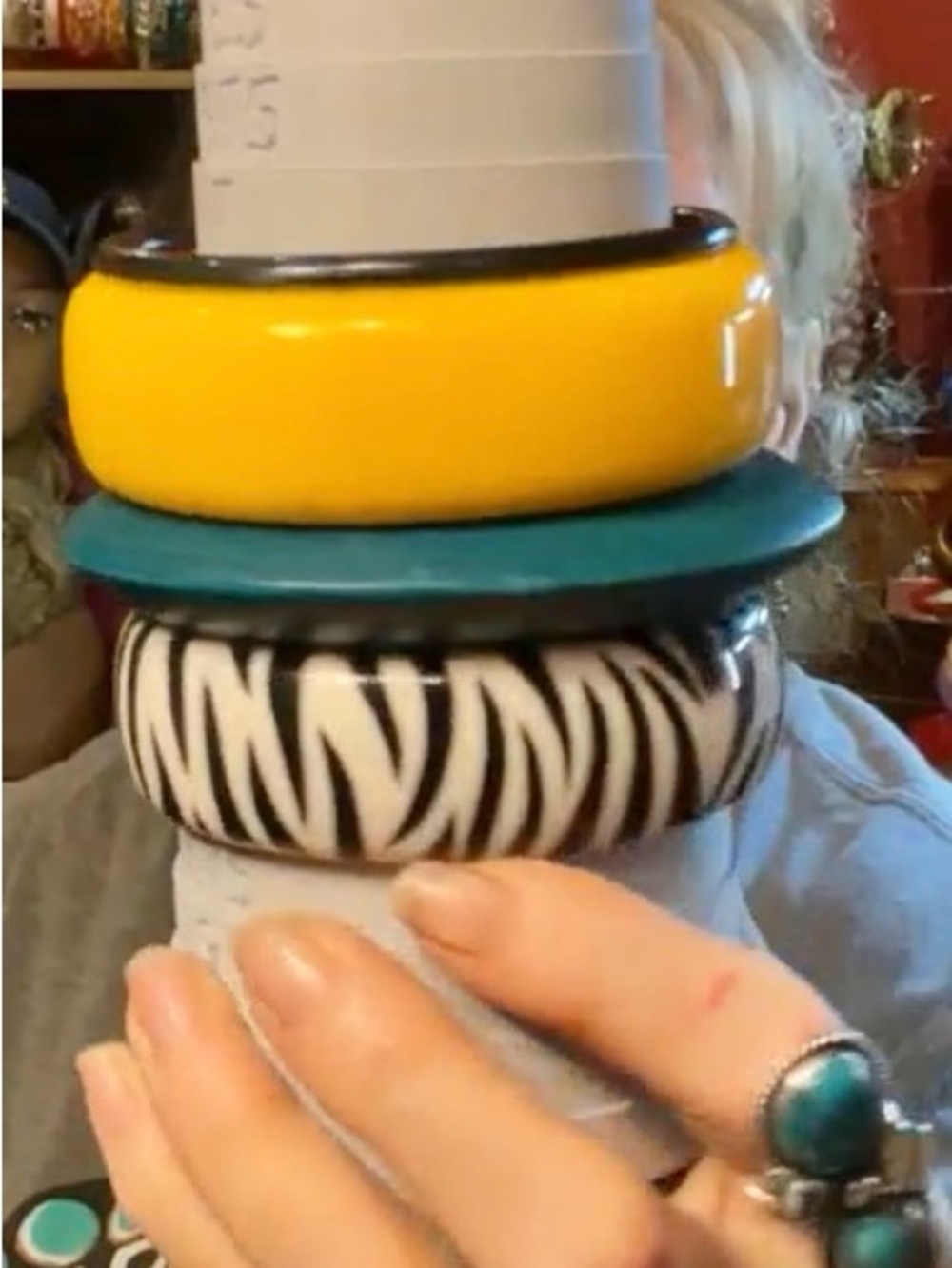 Set of 4 Colorful Bangle Bracelets - Zebra, Green, Yellow, Smoky
